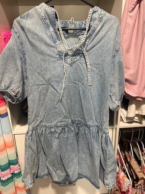 H&M Light Denim Blue Puff Sleeve Babydoll Dress